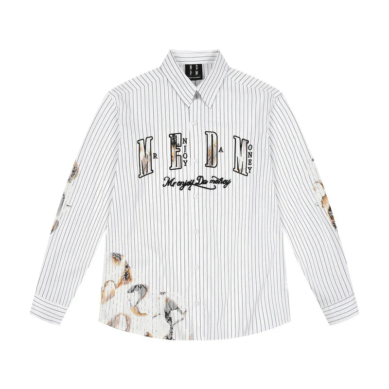 MEDM Lace Embroidered Striped Long Sleeve Shirt