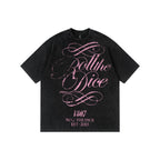 1807 Distressed Calligraphy Graphic Washed Short Sleeve Tee