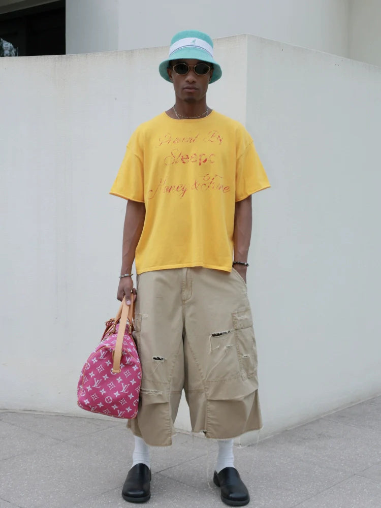 STEEPC Contrast Old Print Boxy Knit Tee