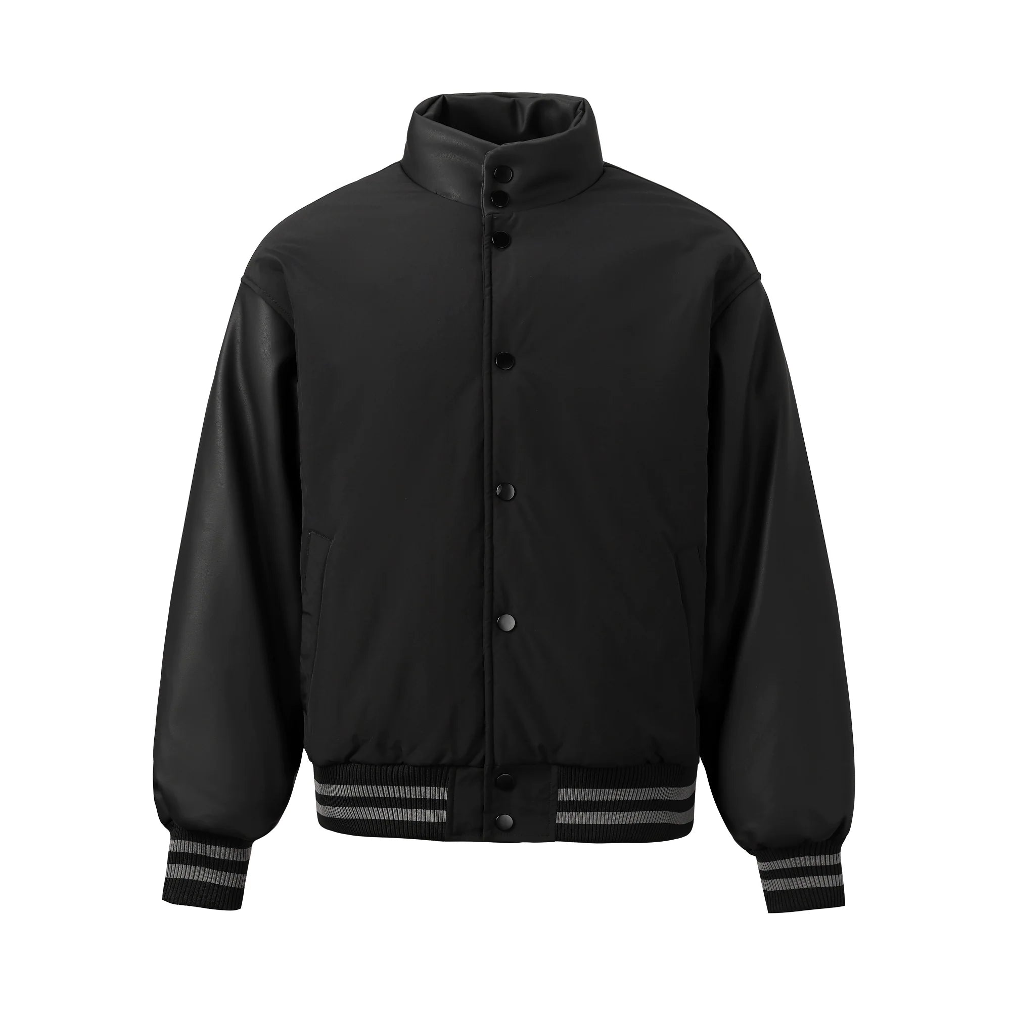 NOVACAM PU Leather Sleeve Puffer Varsity Jacket