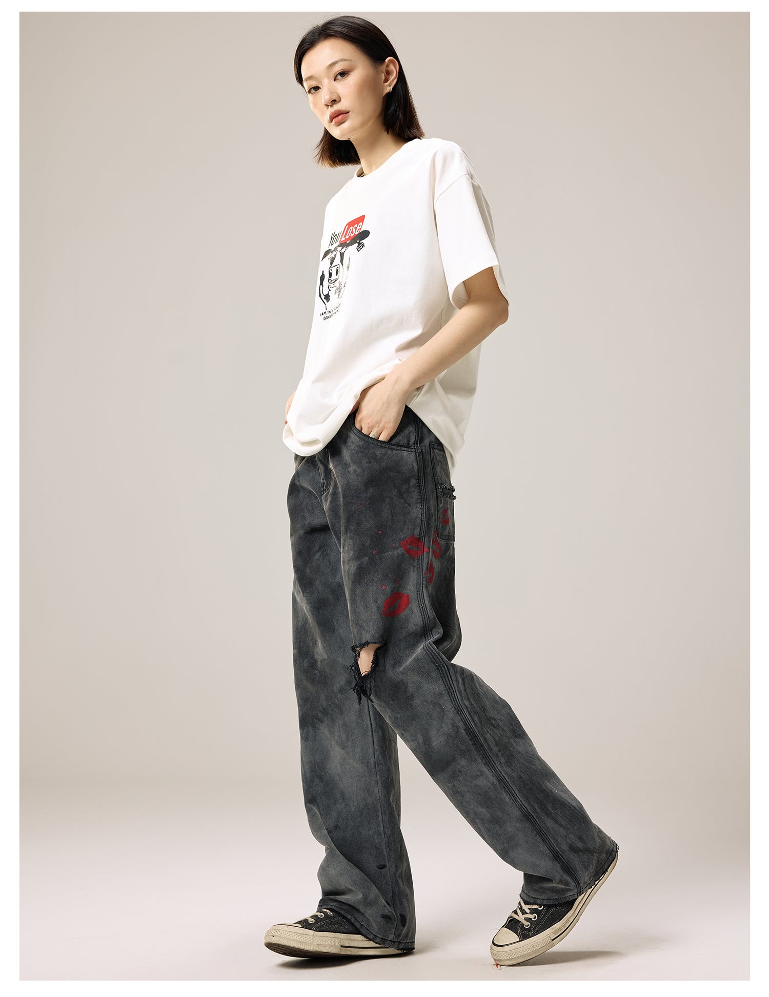 Remedy Kiss Mark Distressed Hole Work Painter Pants