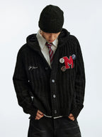 MEDM Stripe Knit Hooded Cardigan