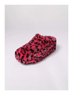 KARMANISTIC Rose White Leopard Fur Embroidered Slipper Clogs