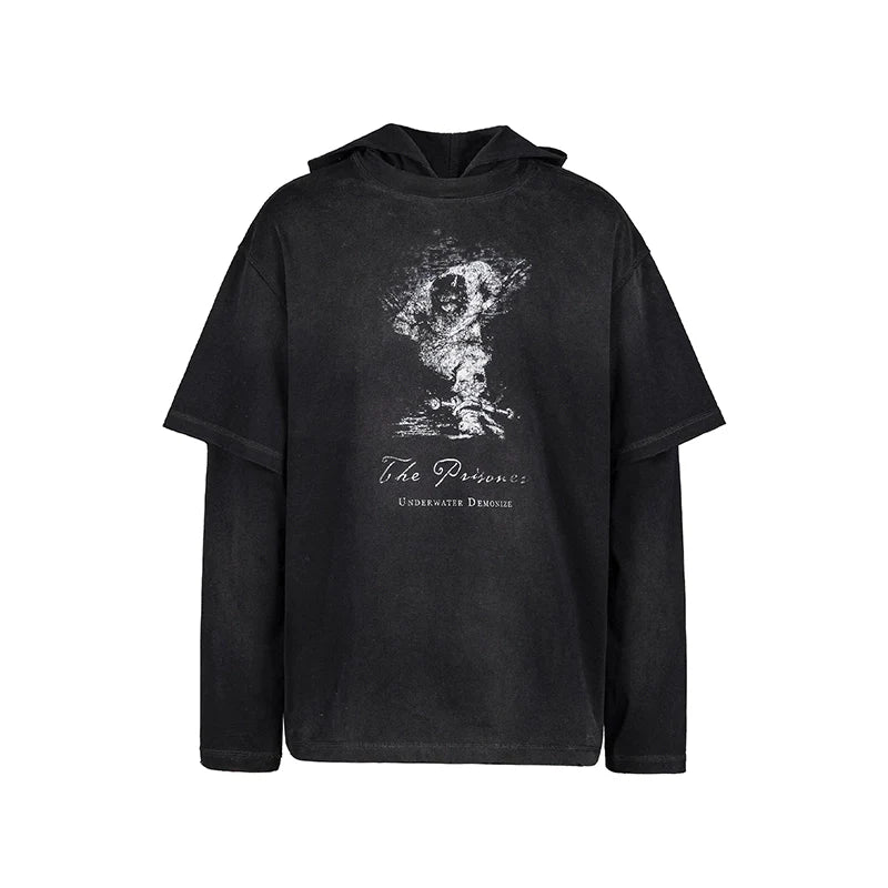 UNDERWATER Destruction Fake Layered Prisoner Print Hoodie