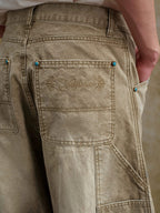 YADcrew Turquoise Studded Washed Tucked Painter Machete Jeans