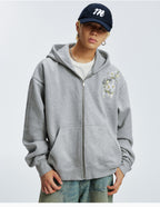 MEDM Rose Embroidered Zip Up Hoodie