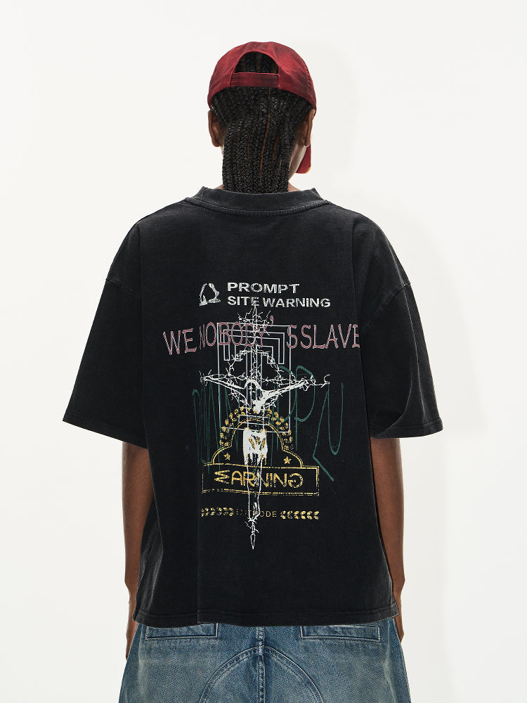 BLIND NO PLAN Washed and Aged Overlapping Print Tee