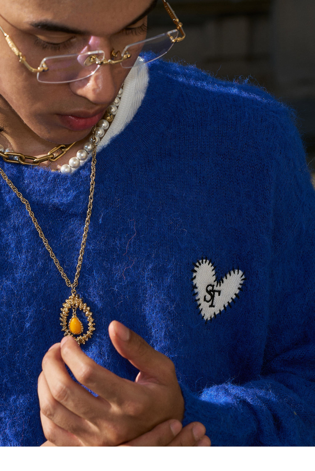 STEEPC Wool Blend Heart Patch Knit Sweater