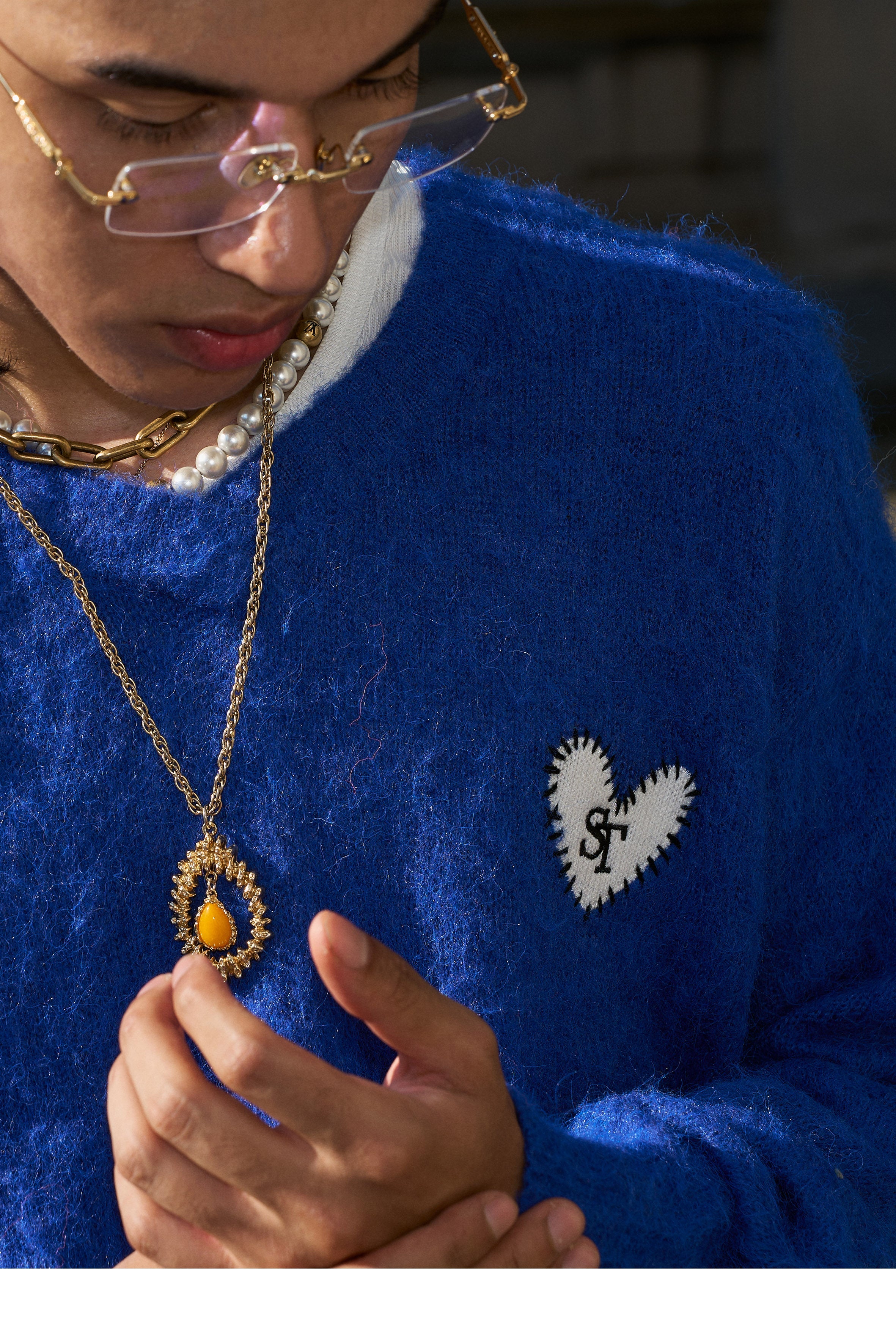 STEEPC Wool Blend Heart Patch Knit Sweater
