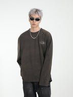 Harsh and Cruel Washed Destroyed Typography Printed Long Sleeve Tee