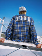MEDM Blue Pearl Embroidery Plaid Long Sleeve Shirt
