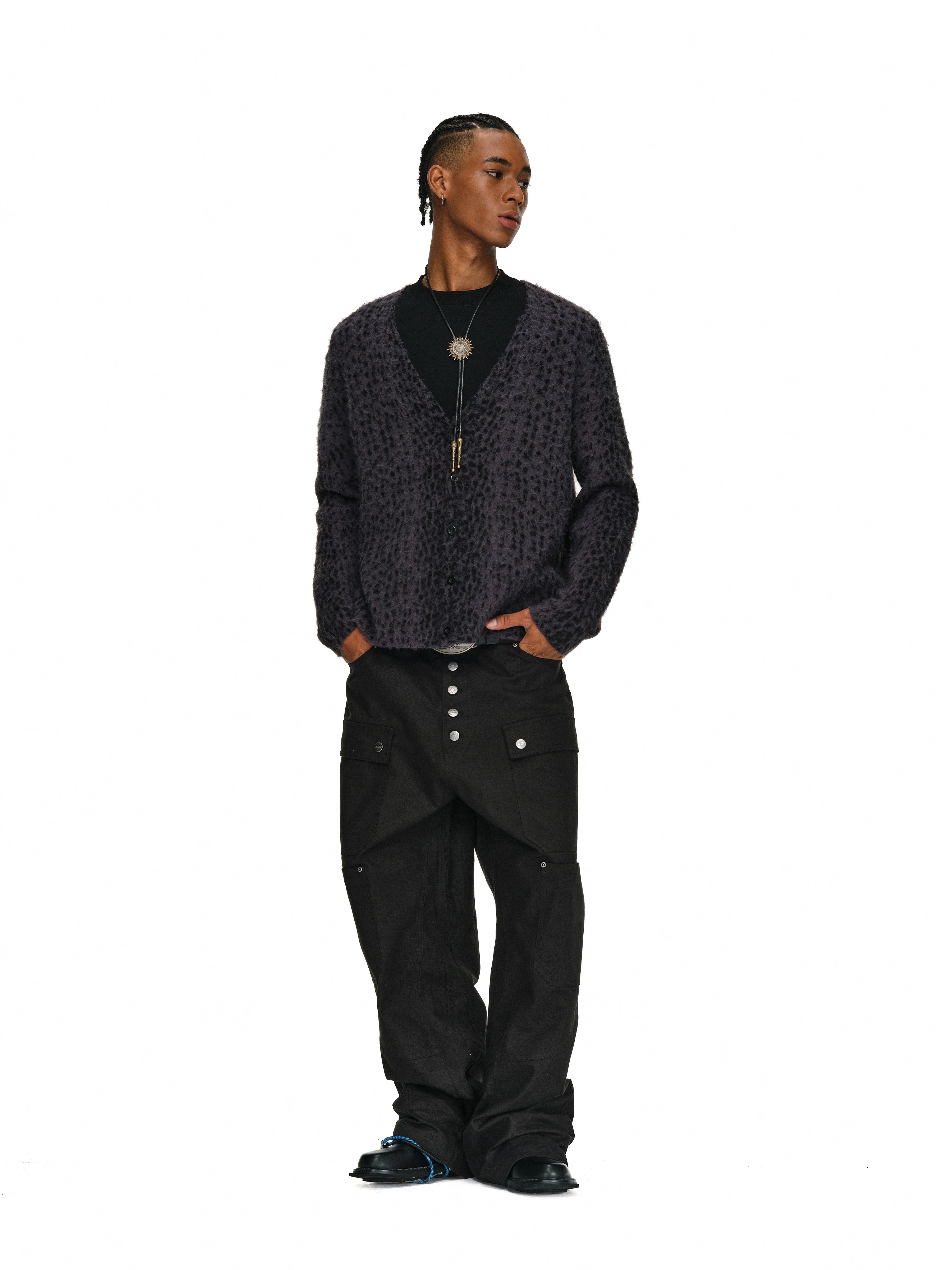 ANTIDOTE Dark Leopard Brushed Knit Cardigan