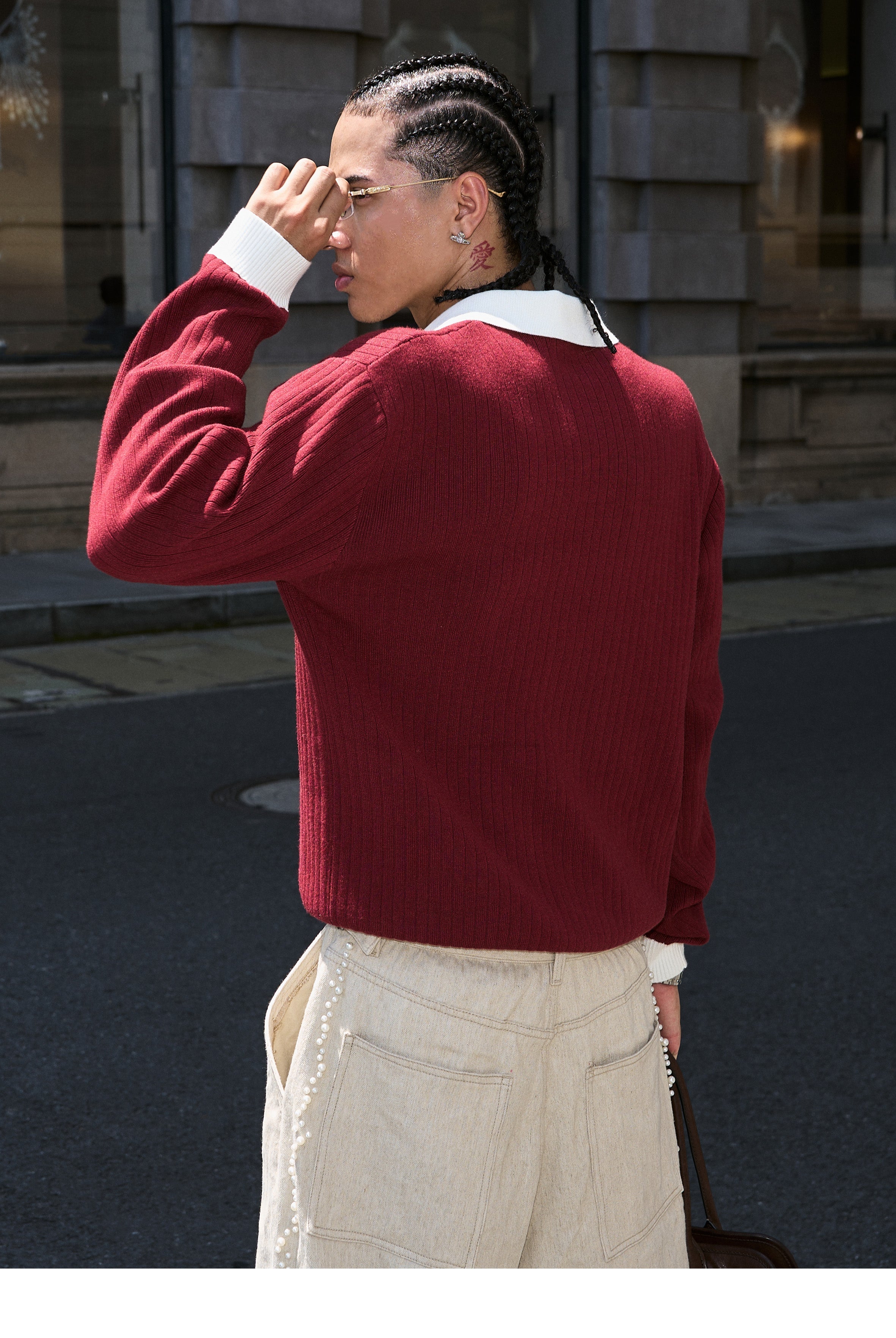 STEEPC Contrast Lapel Polo Knit Sweater