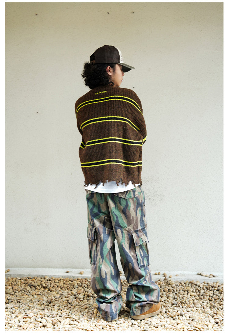 Remedy Striped Distressed Knit Sweater