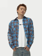 EVILKNIGHT(EK) Floral Embroidered Plaid Long Sleeve Shirt