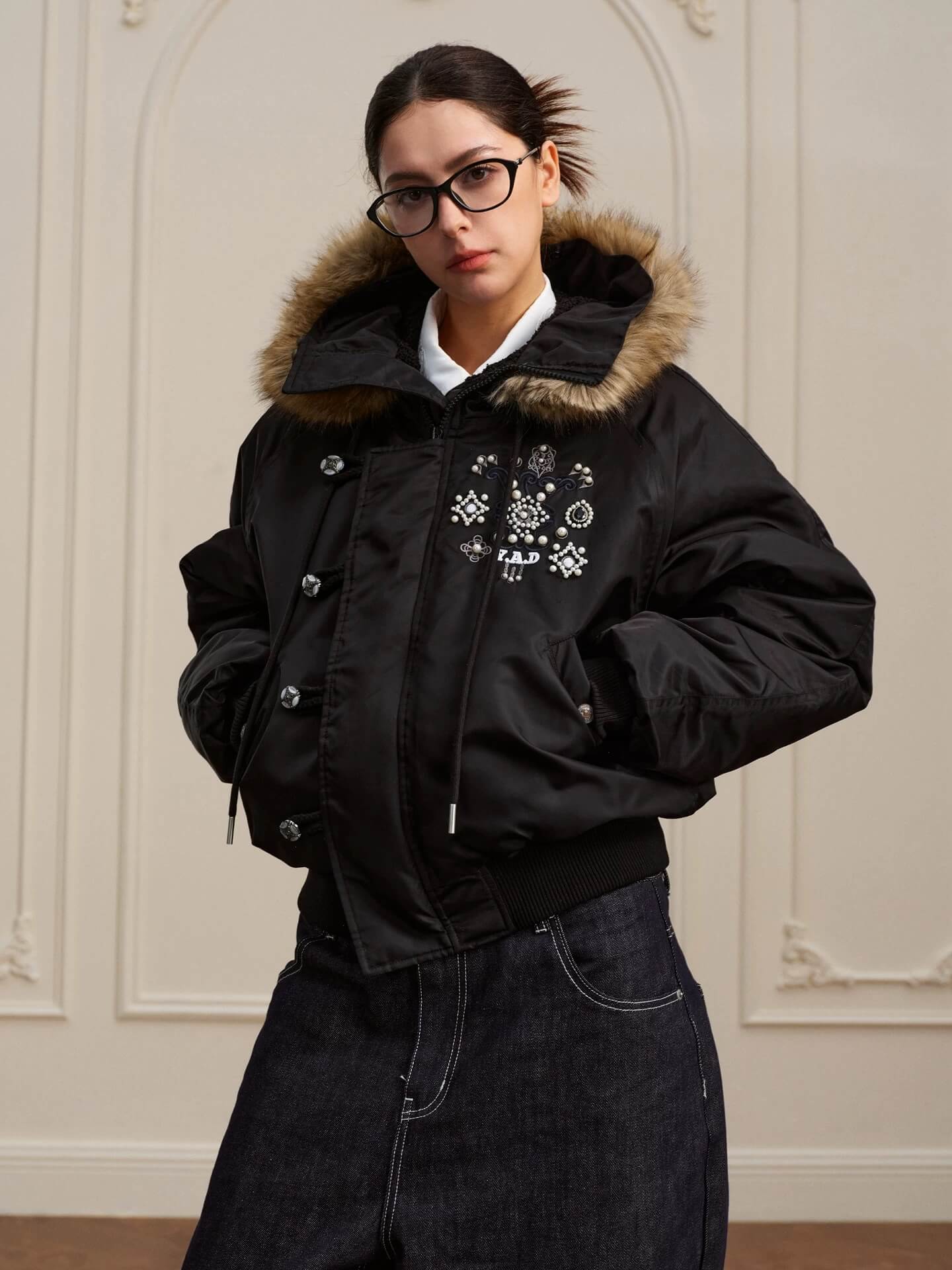 YADcrew Faux Fur Hood N-2B Bomber Jacket