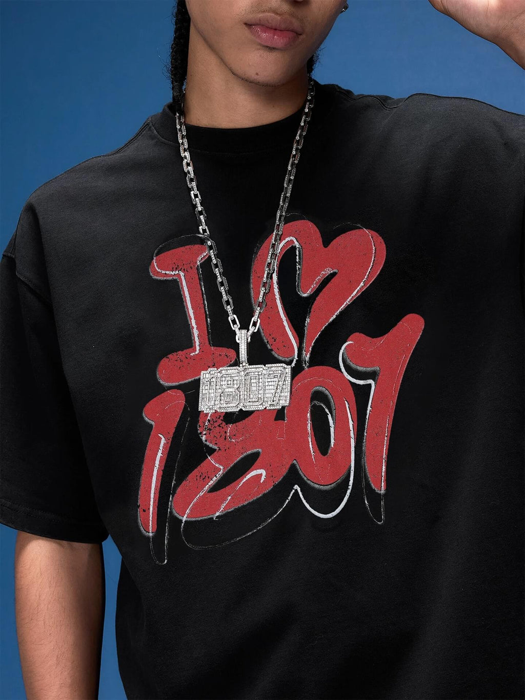 1807 I Love Graffiti Print Distressed Short Sleeve Tee