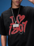 1807 I Love Graffiti Print Distressed Short Sleeve Tee