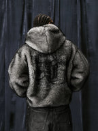 1807 Eco Faux Fur Digital Print Hooded Jacket