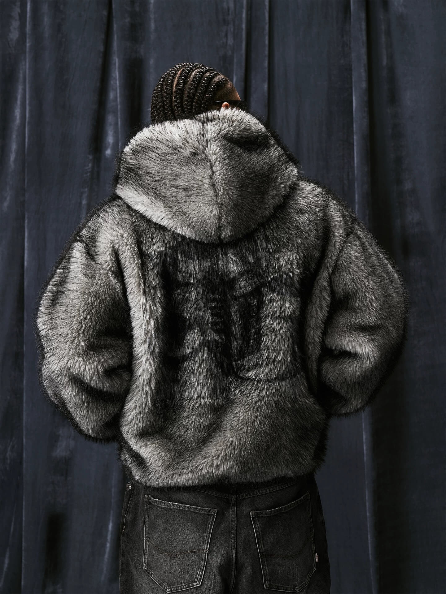 1807 Eco Faux Fur Digital Print Hooded Jacket