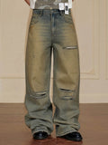 YADcrew Baroque Embroidered Distressed Wash Slight Flare Jeans