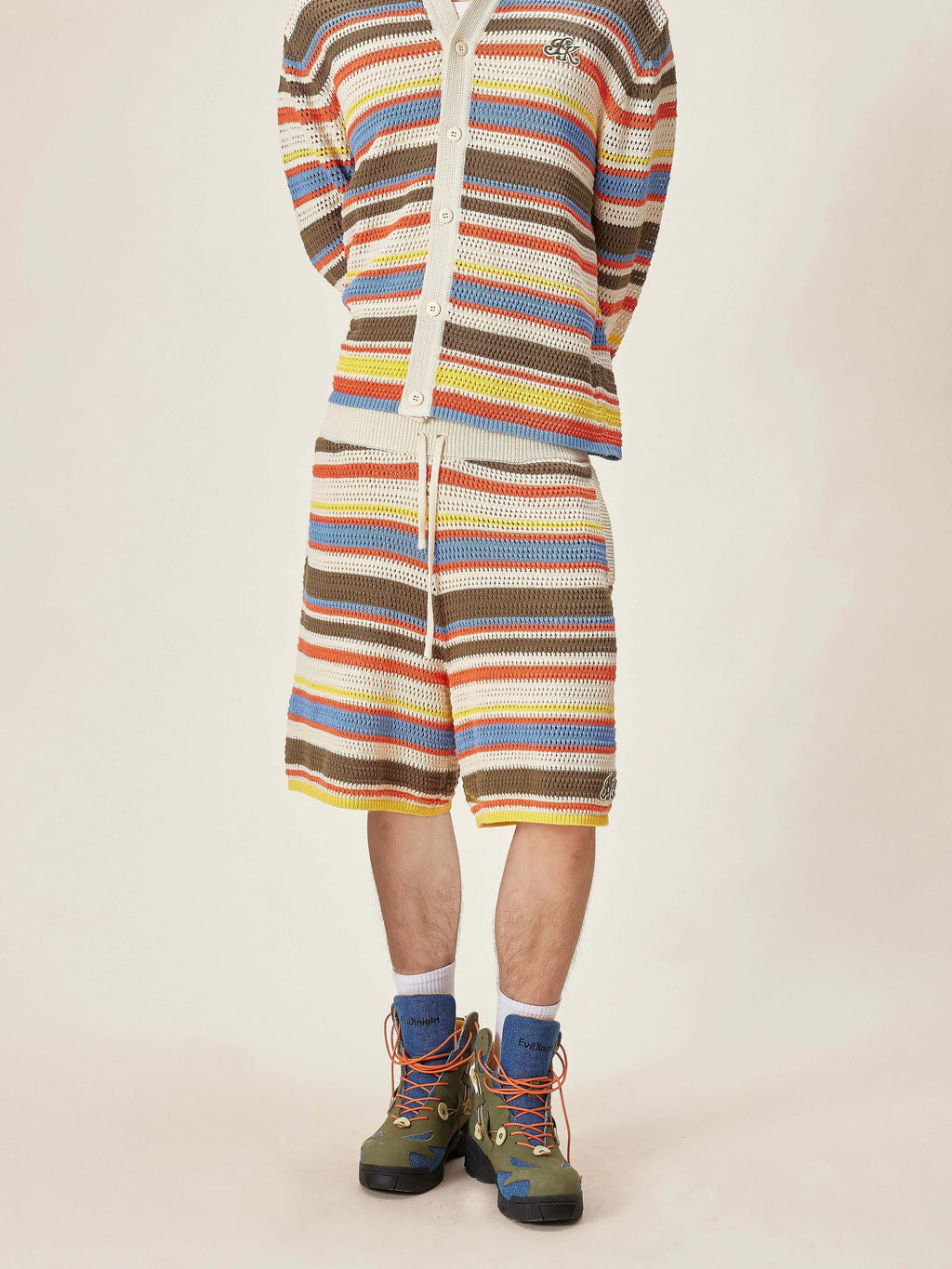 EVILKNIGHT(EK) Multicolor Striped Knit Shorts