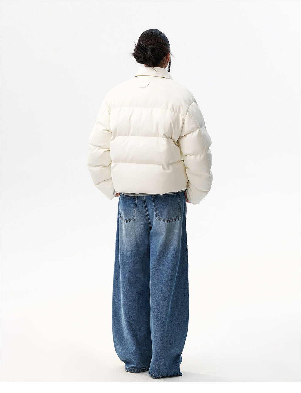 MEDM PU Leather 3D Embroidered Puffer Jacket