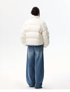 MEDM PU Leather 3D Embroidered Puffer Jacket