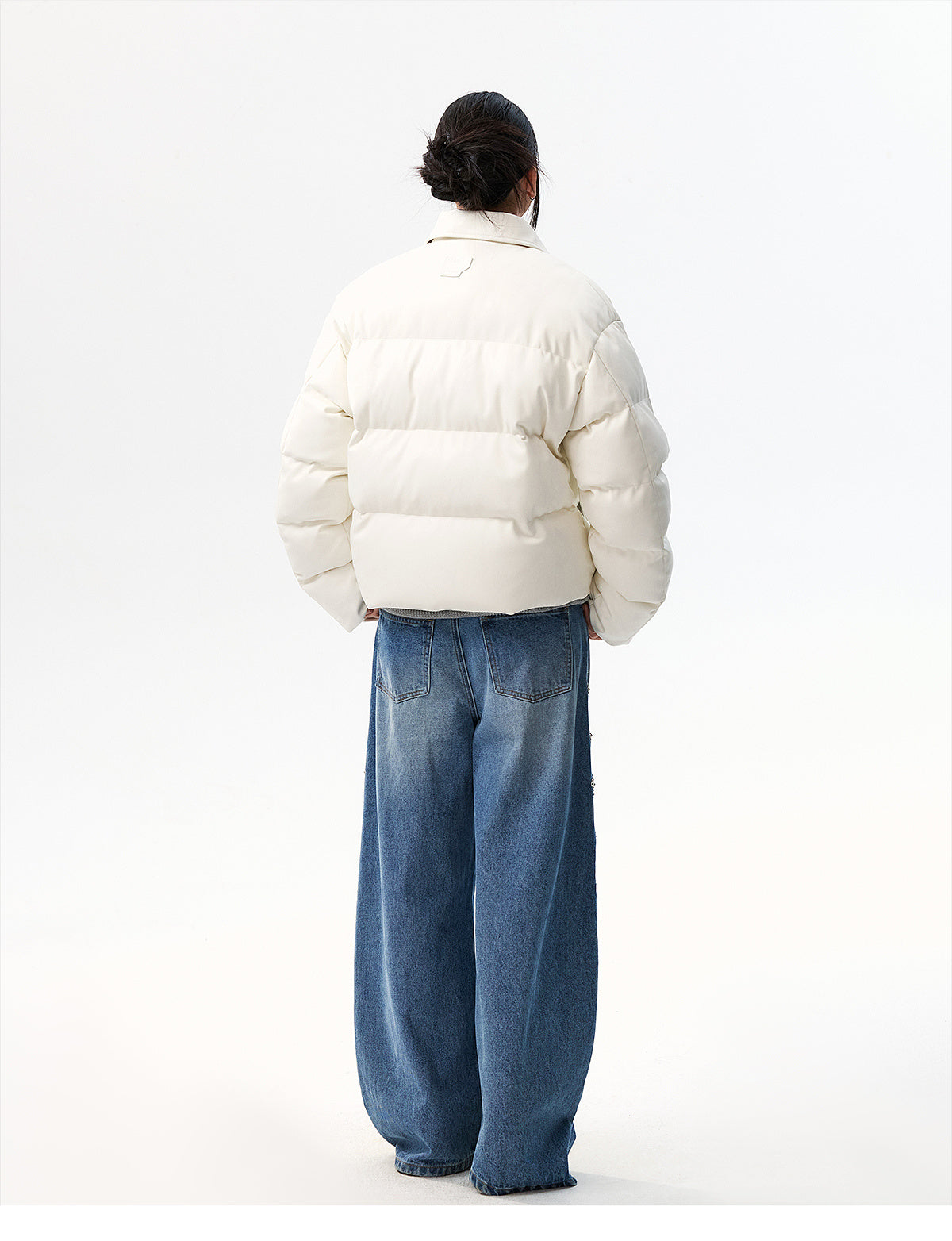 MEDM PU Leather 3D Embroidered Puffer Jacket