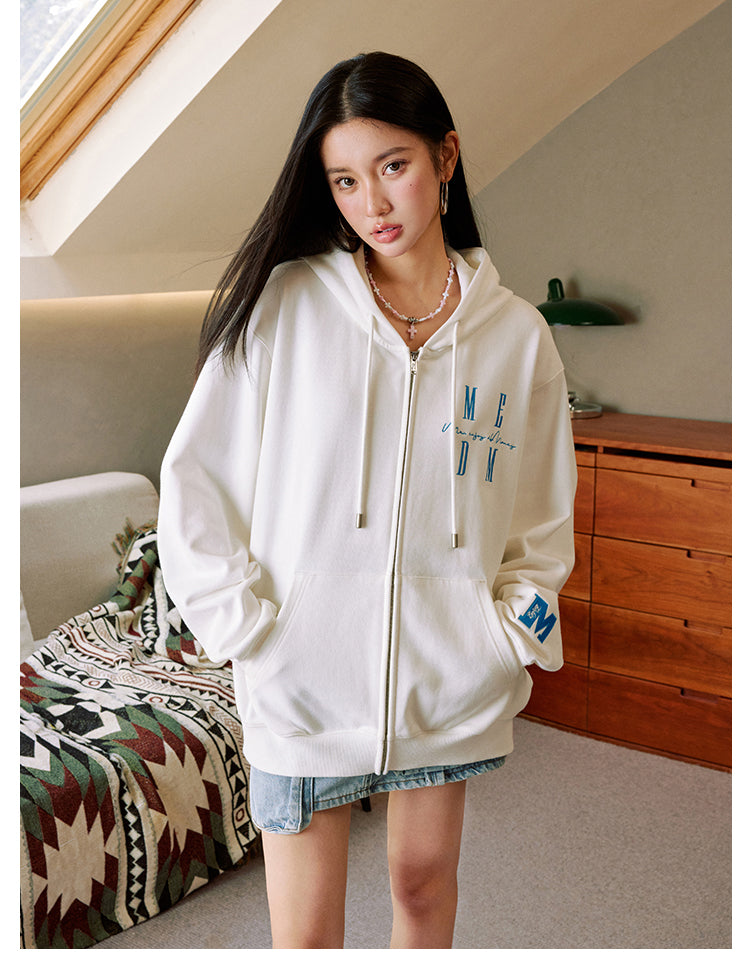 MEDM Basic Logo Embroidery Zip Up Hoodie