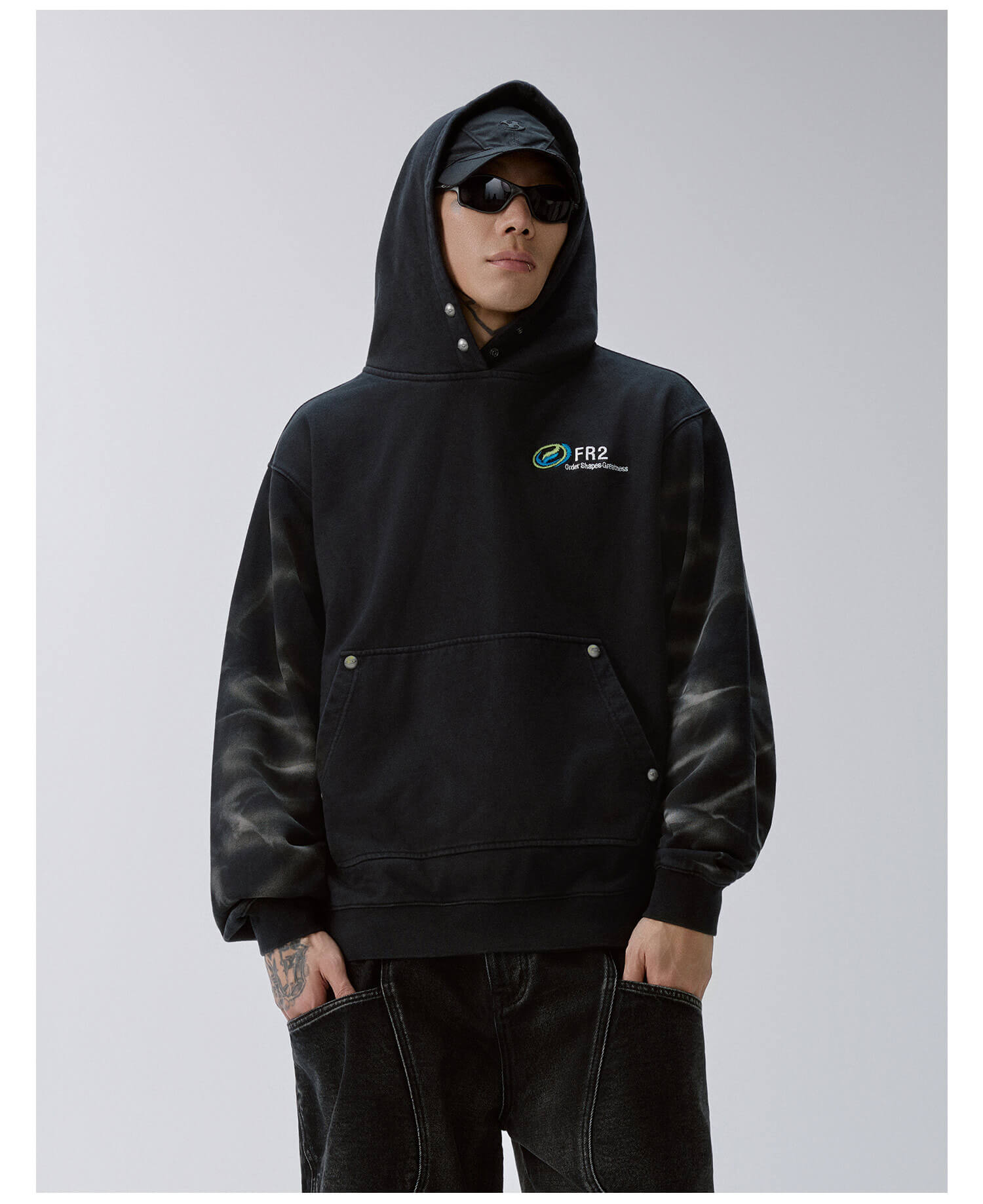 F2CE Tie Dye Distressed Embroidered Hoodie