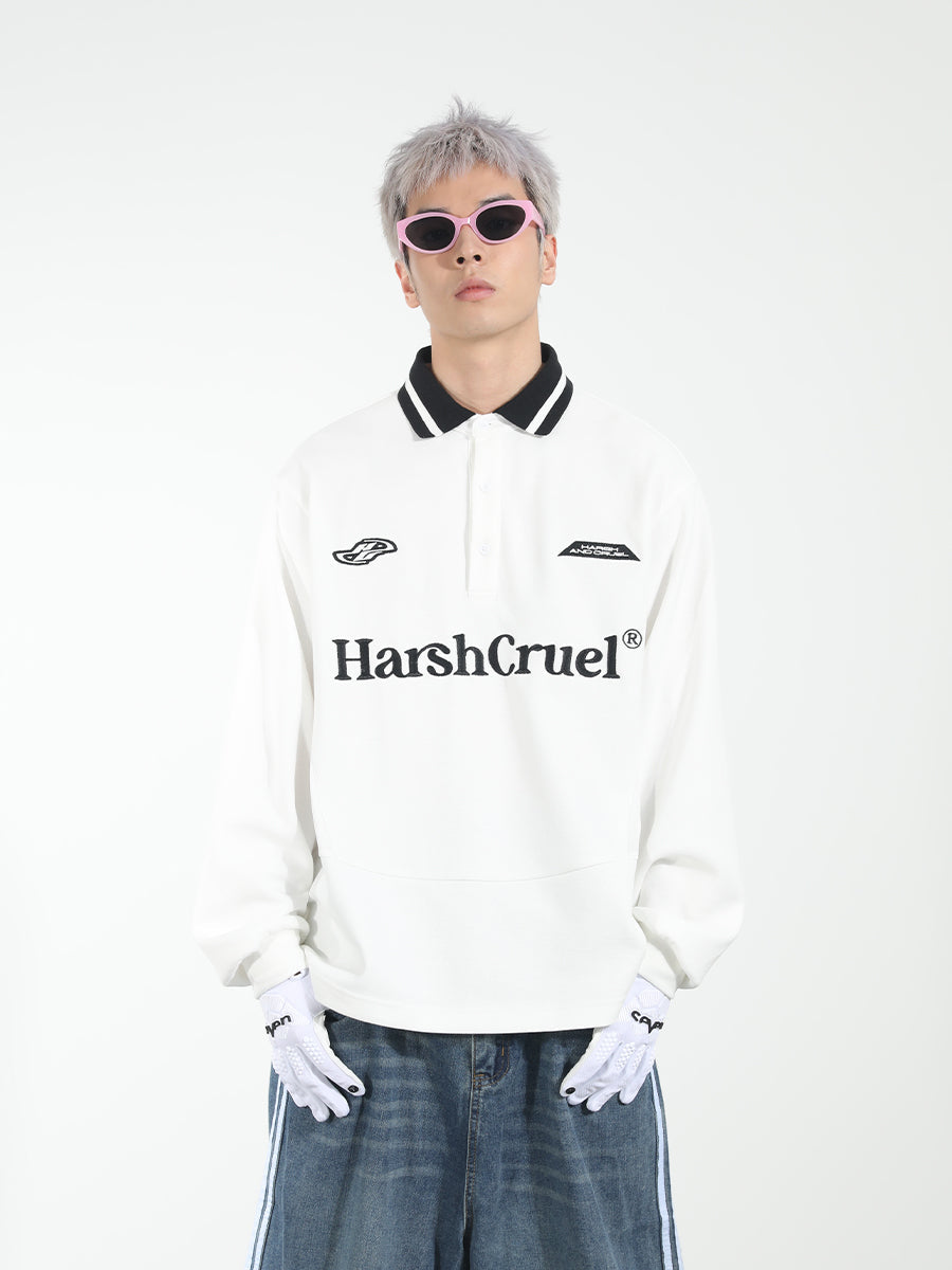 Harsh and Cruel Patchwork Embroidery Long Sleeve POLO