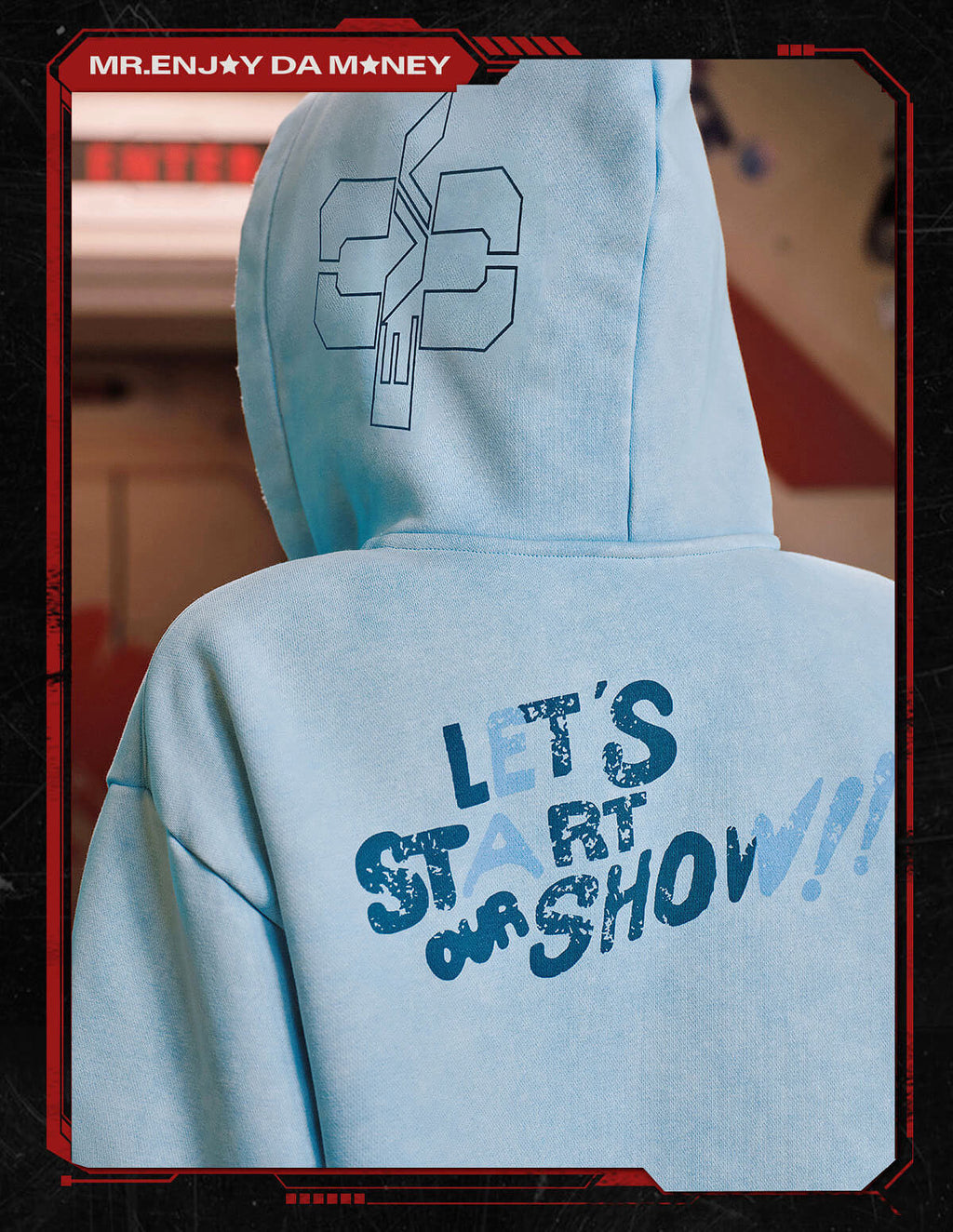 MEDM x EVA NEVER END Character Print Distressed Washed Zip Up Hoodie