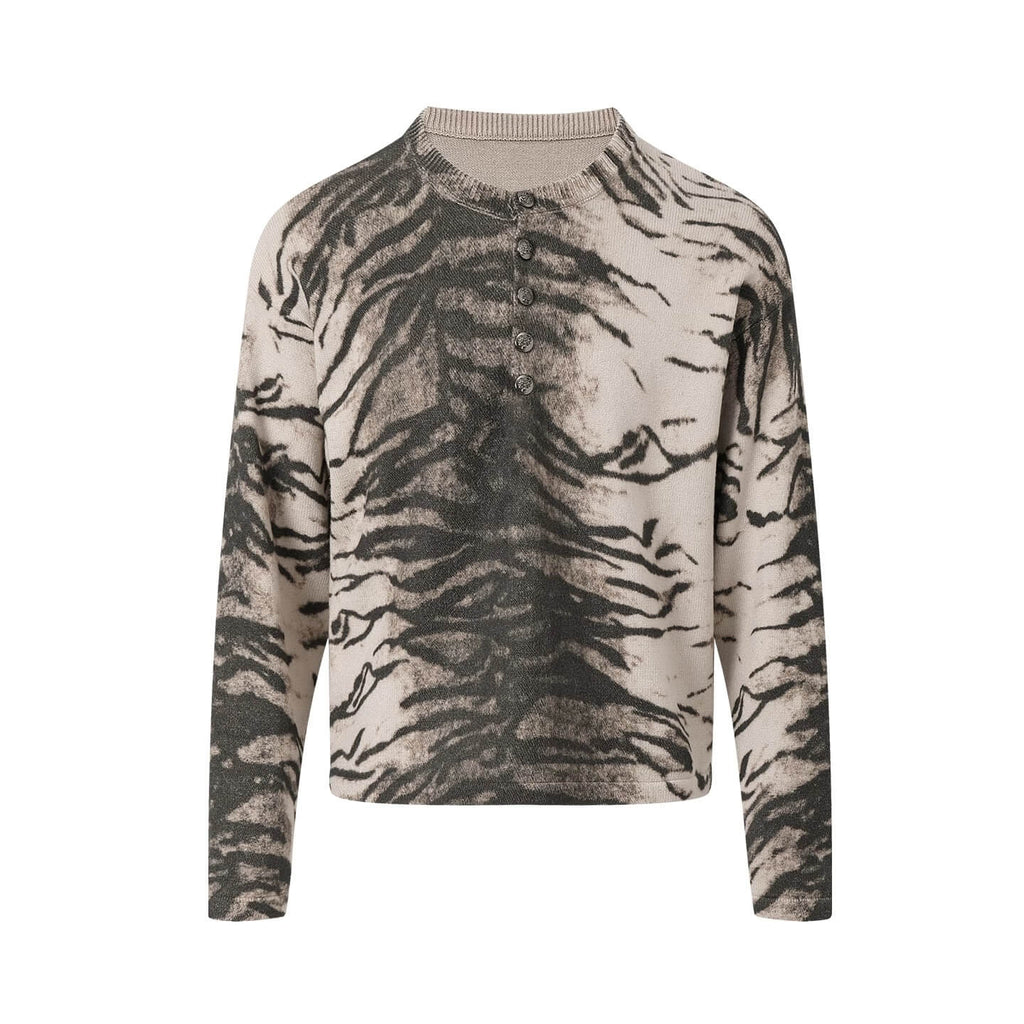 Night Lab Zebra and Leopard Print Henley Knit Sweater