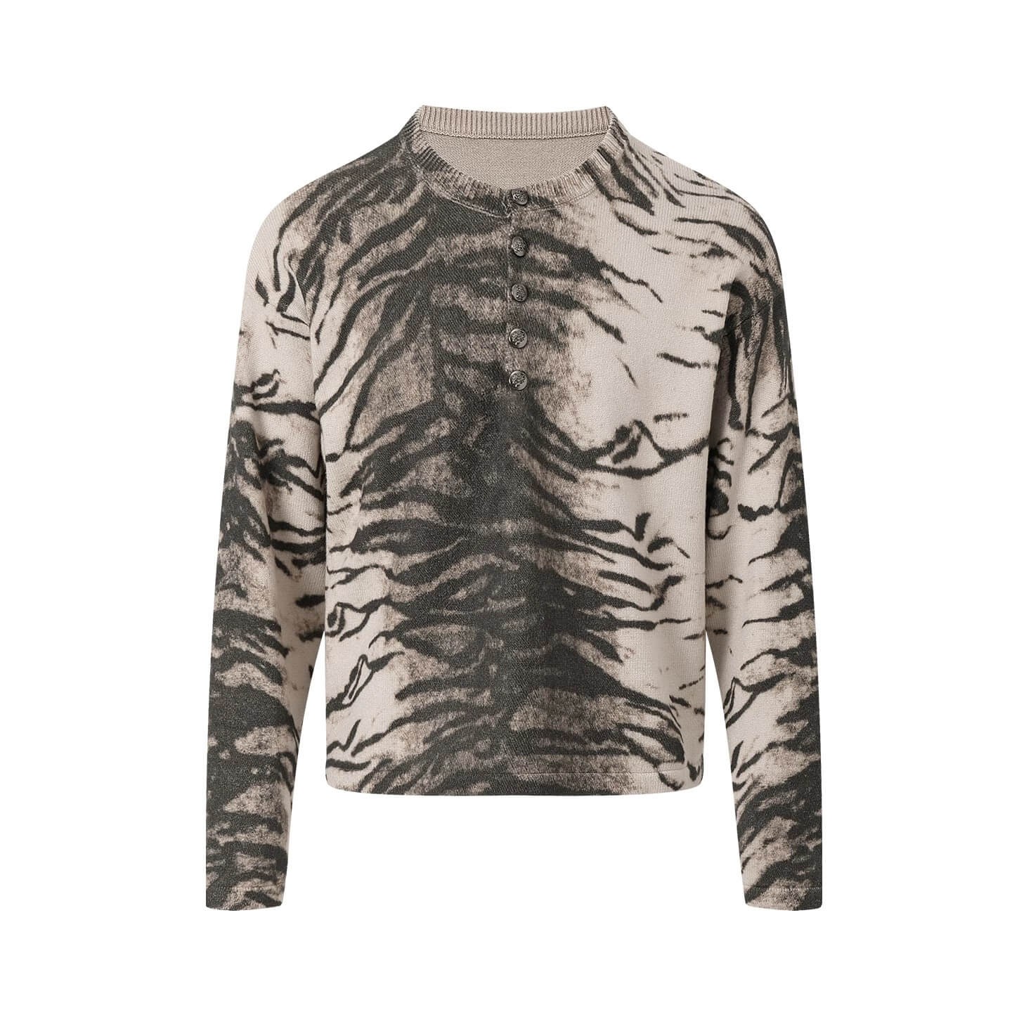 Night Lab Zebra and Leopard Print Henley Knit Sweater