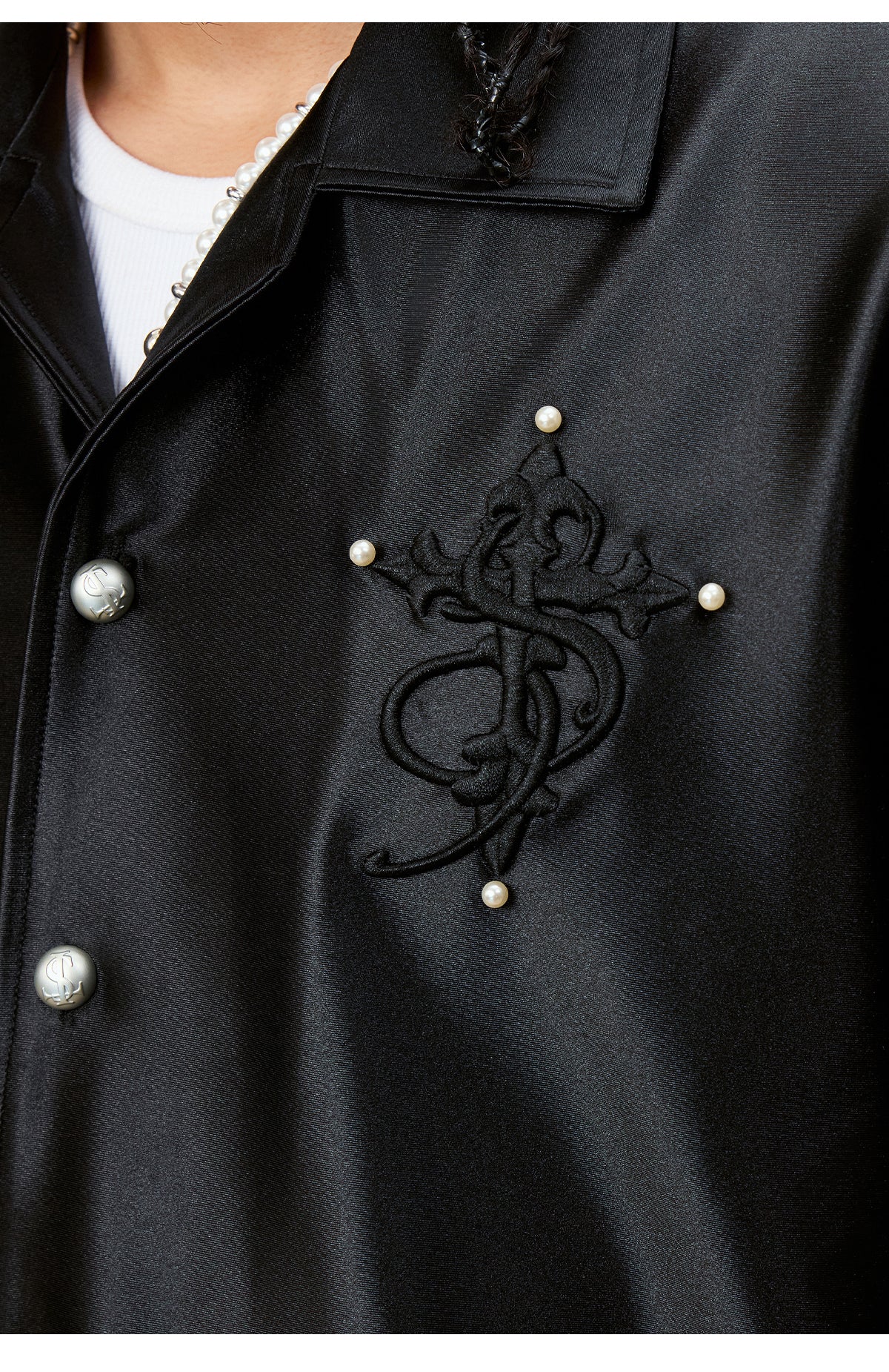 Small Town Kid 3D Cross Embroidered Satin Cuban Shirt Set