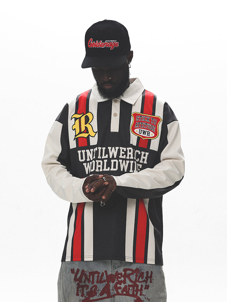 UNTILWERICH Contrast Stitch Long Sleeve Polo Jersey