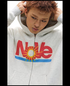 NOVACAM Vintage Monogram Print Zip Up Hoodie