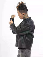 TGFCLUB Logo Embroidered Racing Leather Jacket