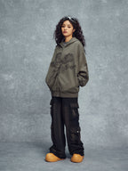 1807 Graffiti Angel Print Zip Up Hoodie