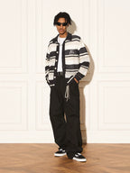 EMPTY REFERENCE Woven Striped Knit Cardigan