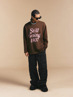 1807 Blurred Logo Print Distressed Long Sleeve Tee
