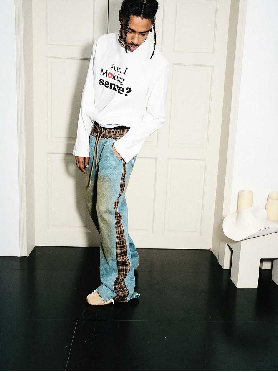 STEEPC Plaid Pattern Double Layer Jeans