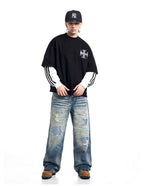 F3F Select Heavy Distressed Washed Patchwork Baggy Jeans