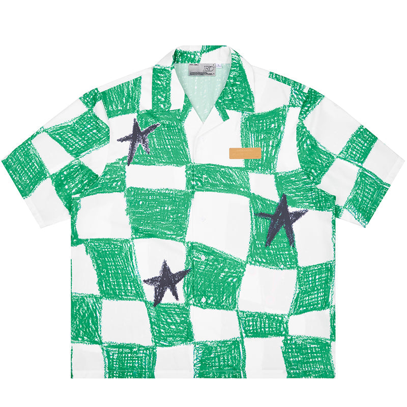 Harsh and Cruel Checkerboard Star Print Cuban Shirt