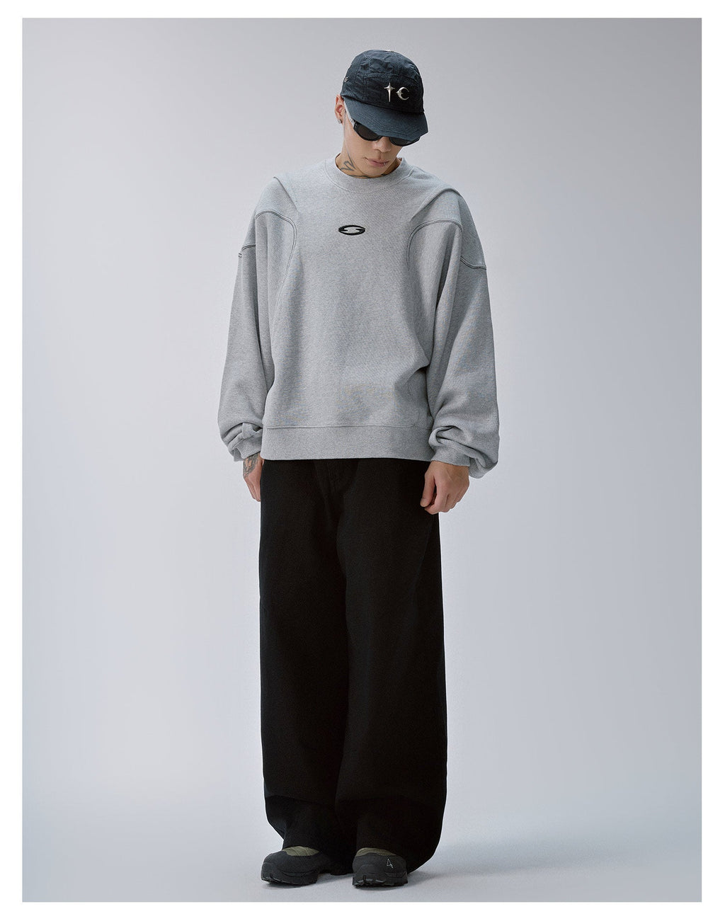 F2CE Pleated Splicing Embroidered Logo Sweatshirt