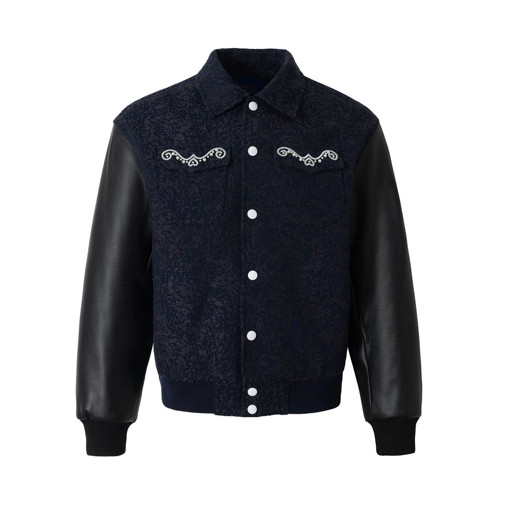 YADcrew Pearl Patch Embroidered Varsity Jacket