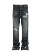 ANTIDOTE Irregular Torn Hole Washed Flared Jeans
