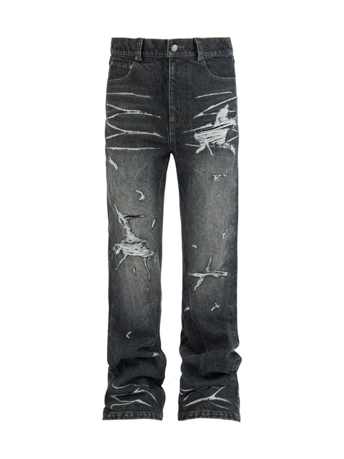 ANTIDOTE Irregular Torn Hole Washed Flared Jeans