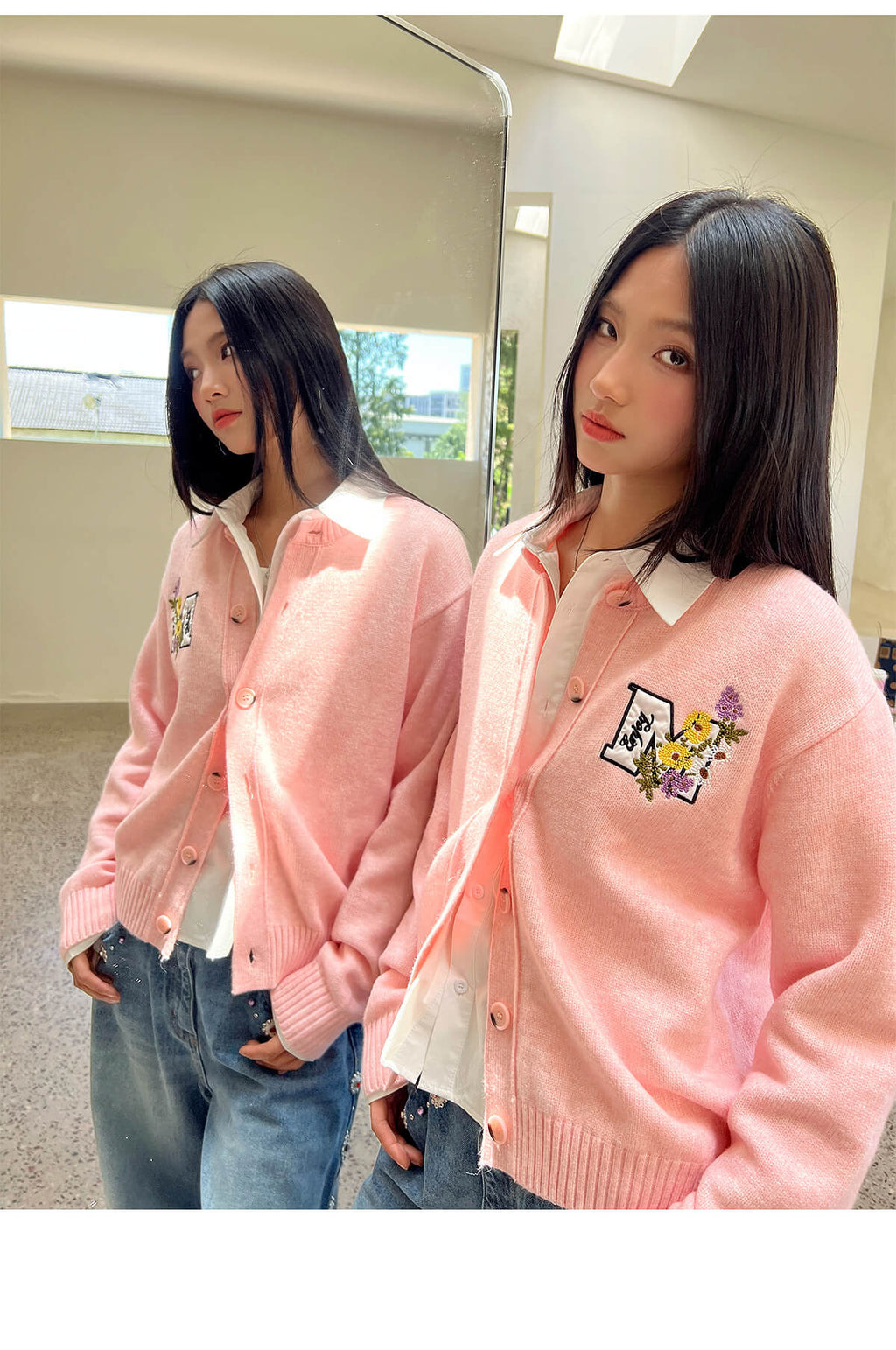MEDM Floral Embroidered Knit Cardigan